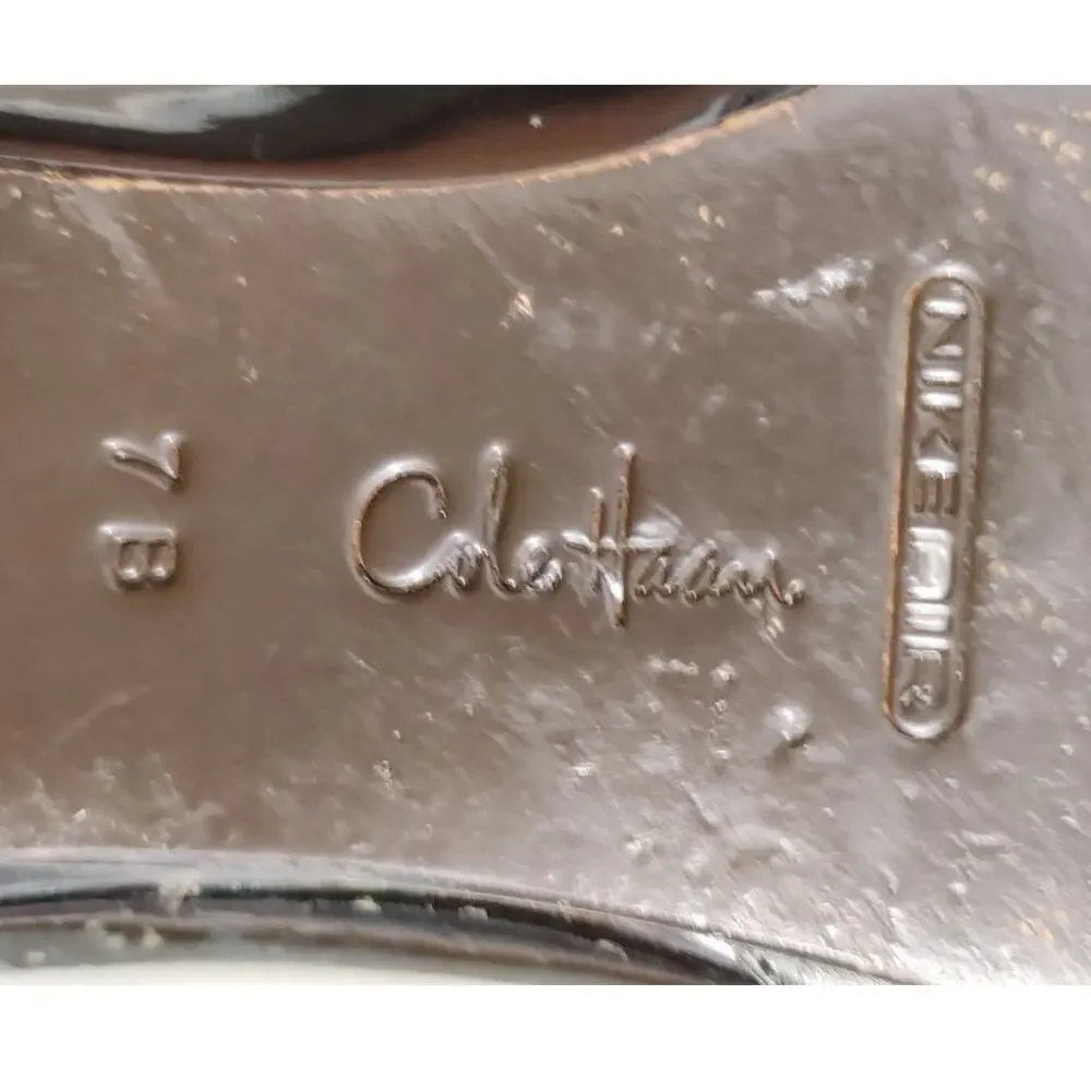 Cole Haan Peep Toe Patent Leather Flats Black Shoes Womens 7B Made in Brazil